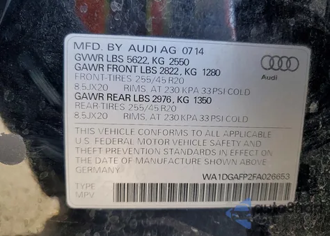 2015 Audi Q5 Premium Plus z USA, uszkodzony, nr VIN WA1DGAFP2FA026653